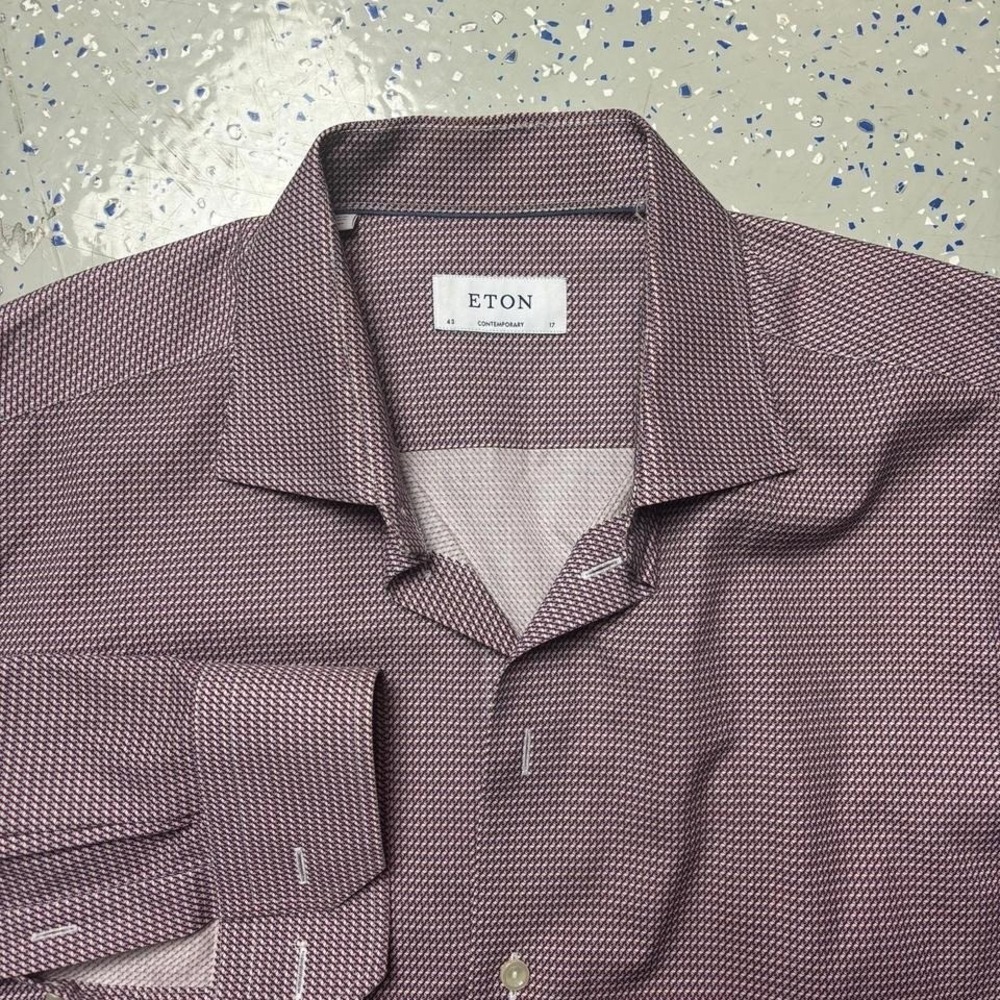 Eton Contemporary 43 17 Geometric Mens Dress Shirt Geometric Plum Purple Long